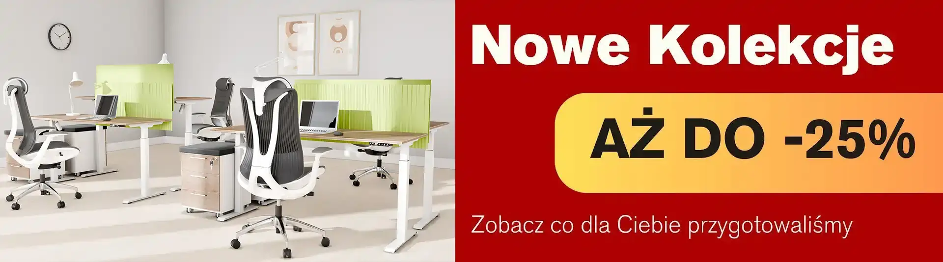 Baner rabat nowe kolekcje do 25%, biurka elektryczne PRO